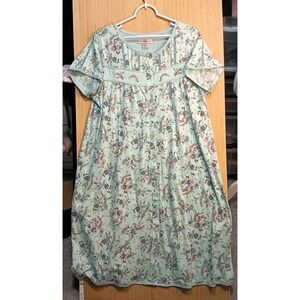 Maidenform Large Ladies Pale Green Floral Cotton Blend Full Length Summer Nights